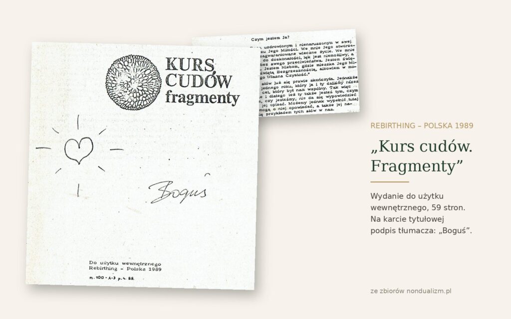 Karta tytułowa „Kurs cudów – fragmenty”, Rebirthing – Polska 1989